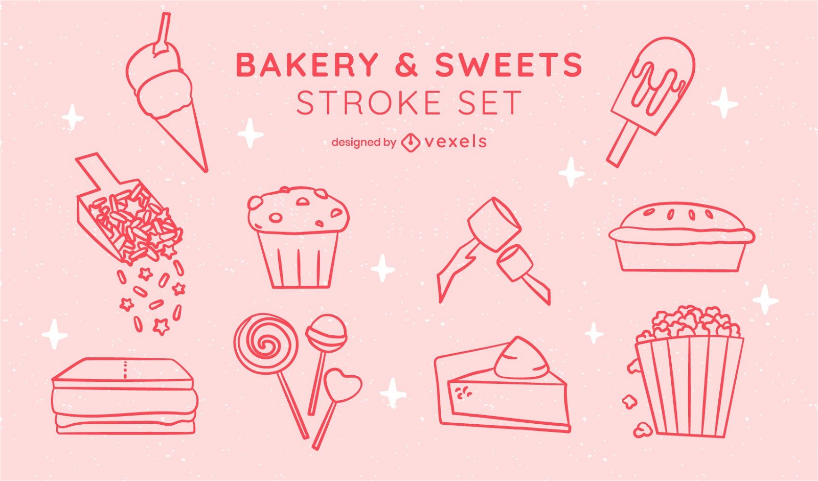Süßes Bäckerei-Dessertaufkleber-Linienkunstset