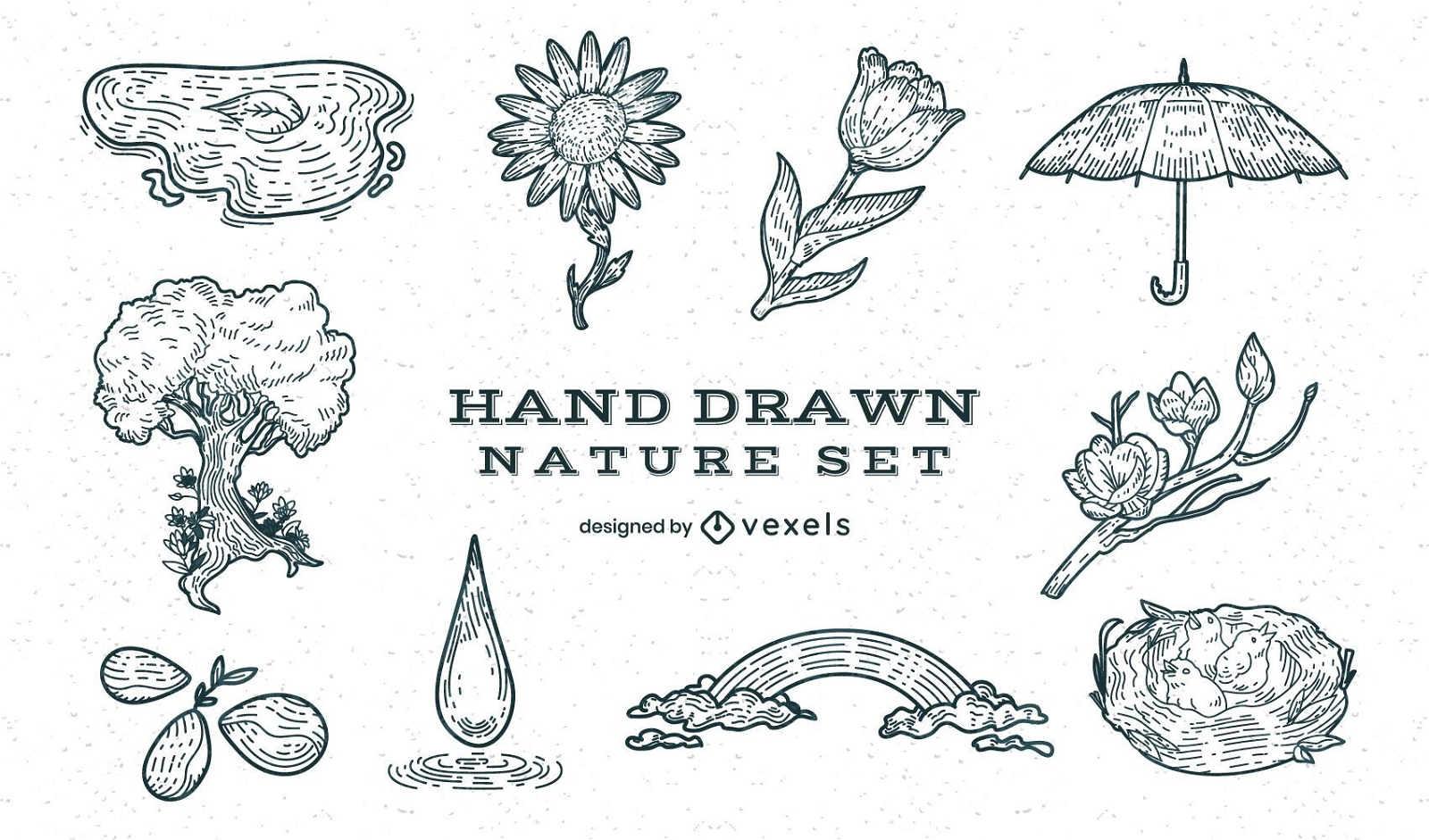 Nature forest hand-drawn element set