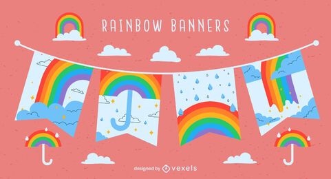 Regenbogen regnet buntes Bannerset