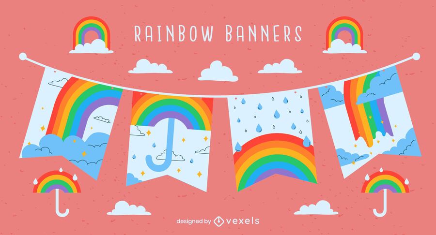 Rainbow raining colorful banner set Rainbow raining colorful banner set