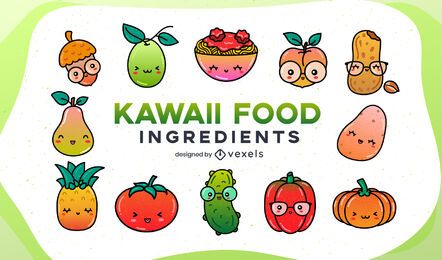 Kawaii food ingredients gradient set