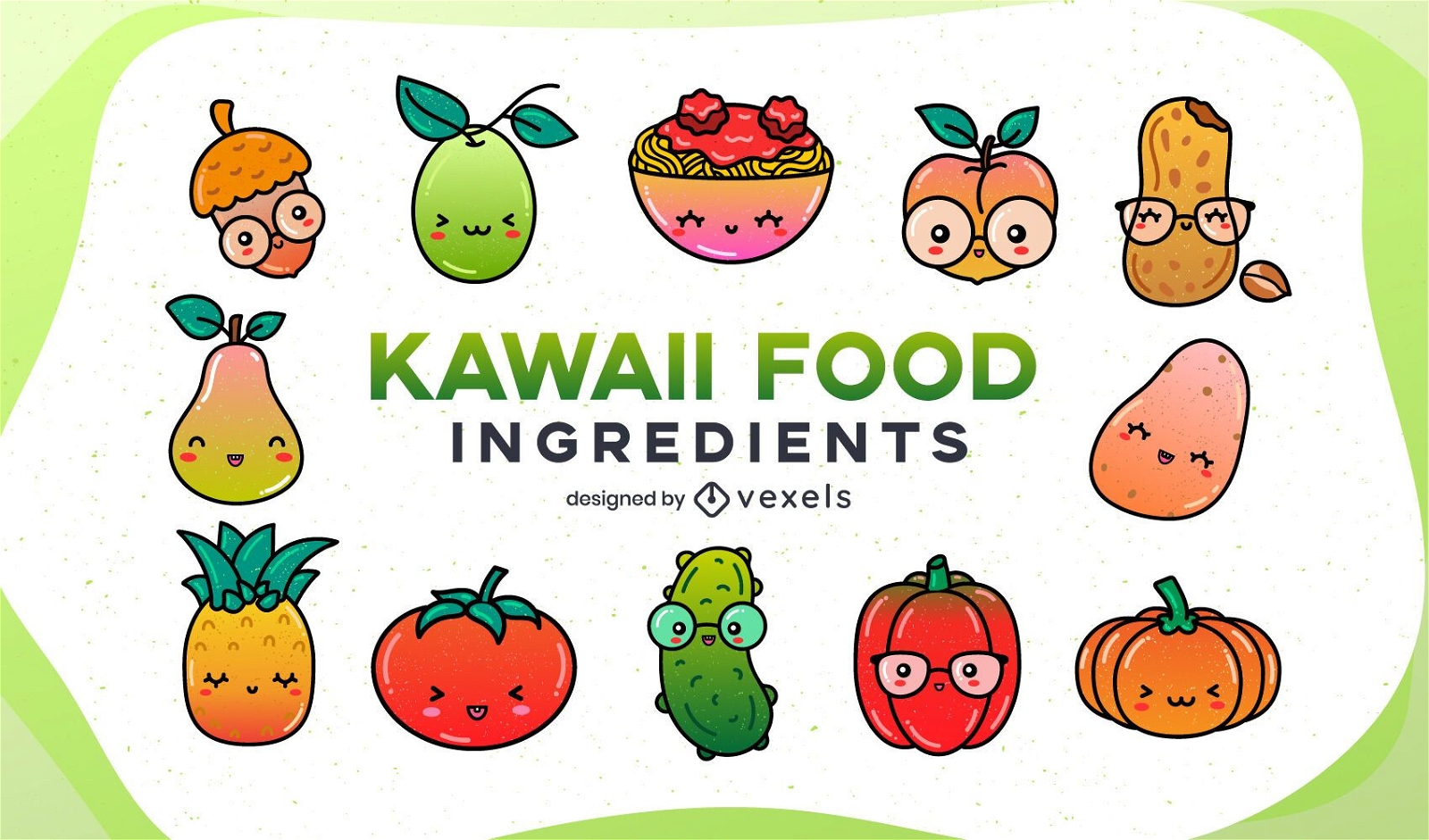 Conjunto de gradiente de ingredientes alimentares Kawaii