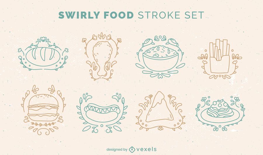 Delicious food doodle style set Delicious food doodle style set
