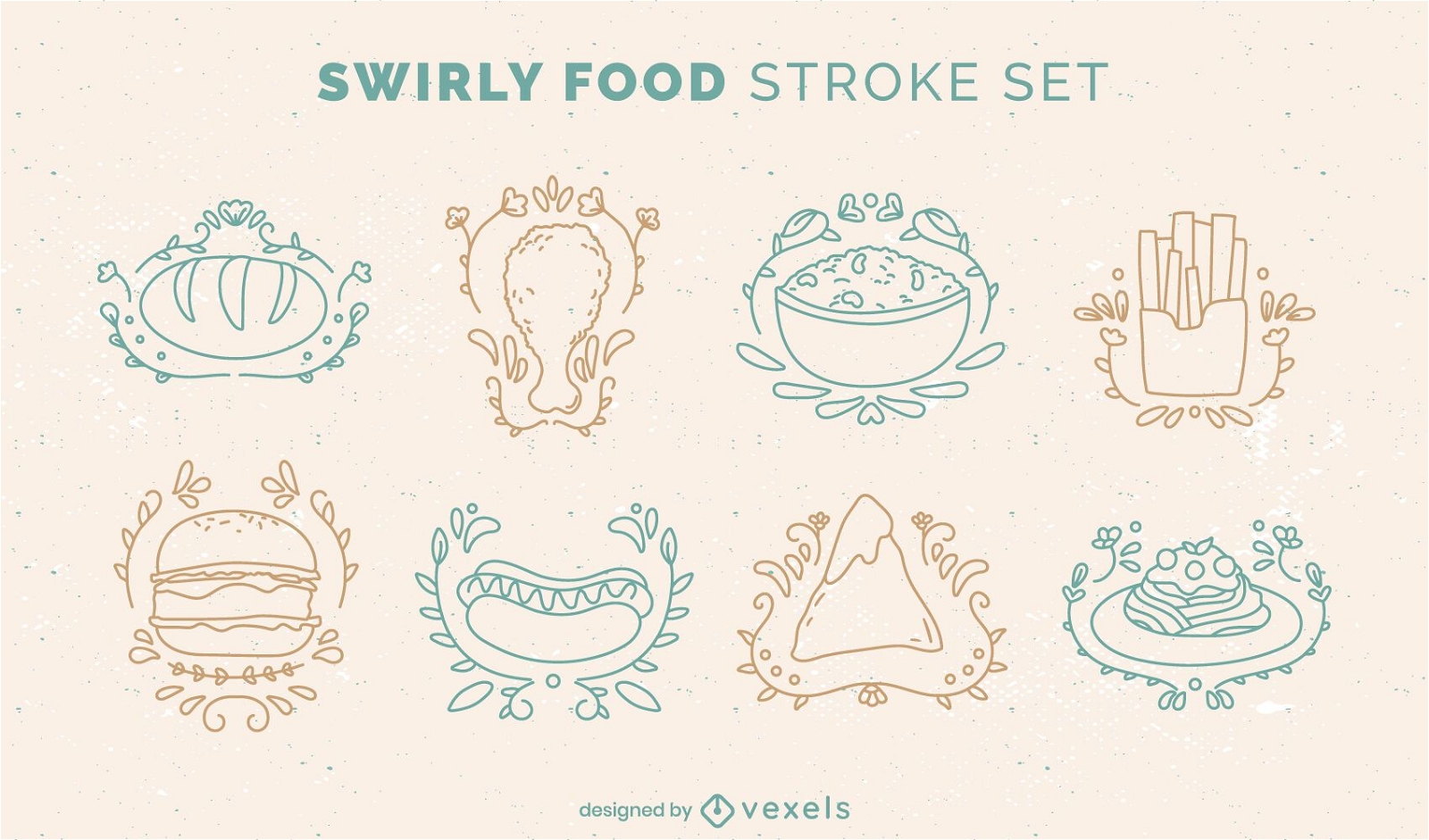 Conjunto de estilo de doodle de comida deliciosa