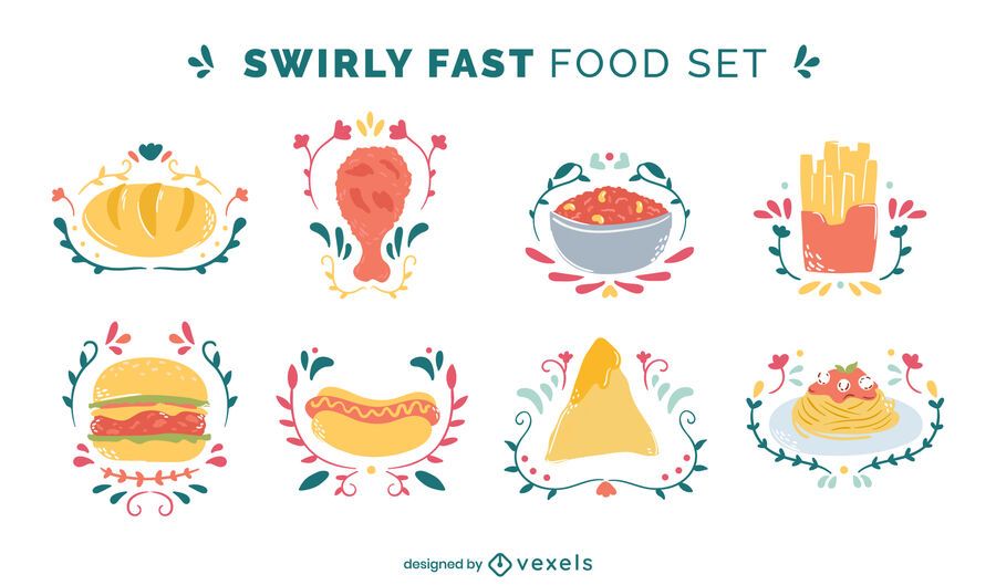 Delicious fast food doodle color set Delicious fast food doodle color set