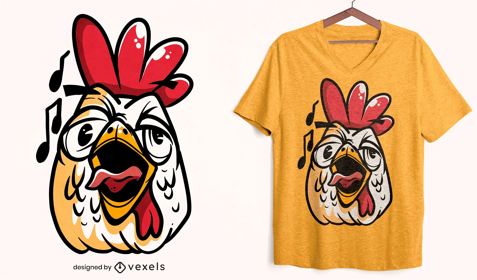 Crowing rooster face t-shirt design