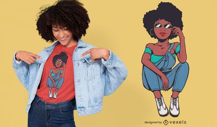 Diseño de camiseta de personaje de modelo moderno afro. Diseño de camiseta de personaje de modelo moderno afro.