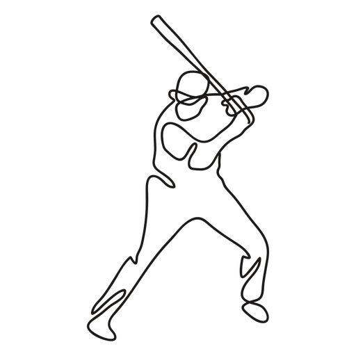 Baseball Player, Hitter Swinging With Bat, Continuous Line Drawing