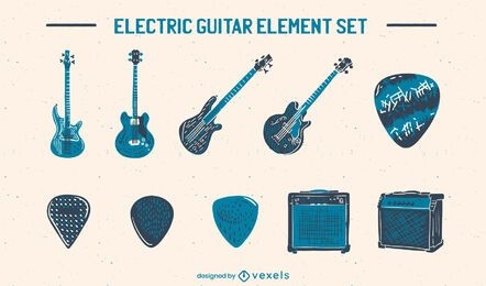 Conjunto de instrumentos musicales de guitarra eléctrica.