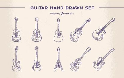 Gitarrenmusikinstrument klassisches handgezeichnetes Set