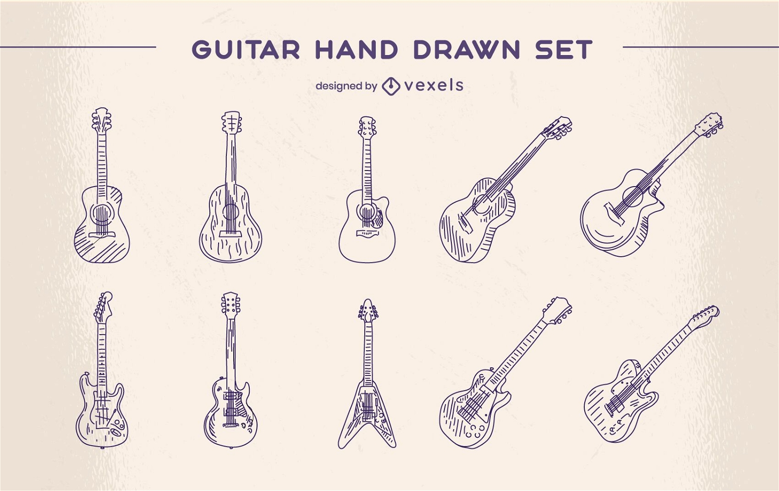 Gitarrenmusikinstrument klassisches handgezeichnetes Set