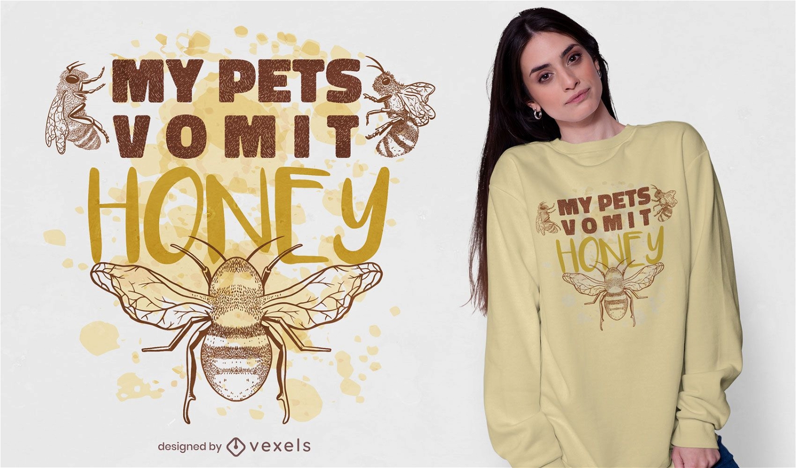 Design de t-shirt de citações de mel de animal de estimação de abelha