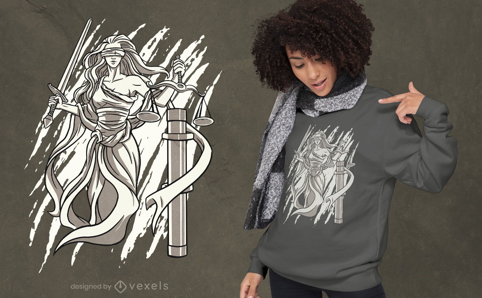 Design de camiseta preta e branca Lady Justice