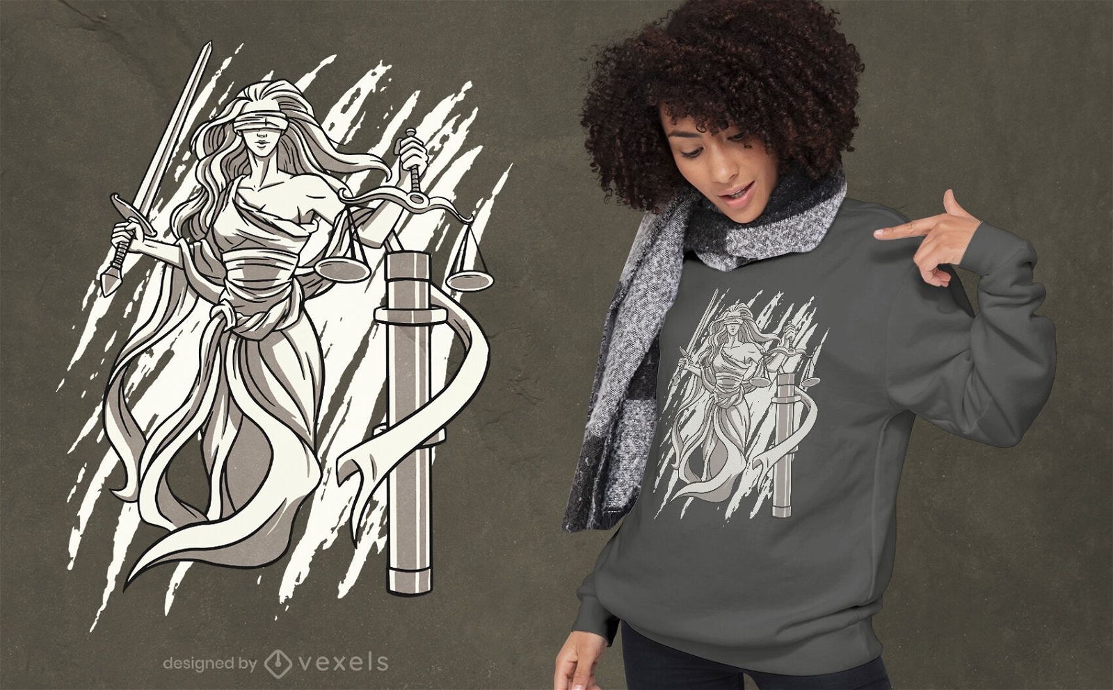 Schwarzweiss-T-Shirt-Design von Lady Justice
