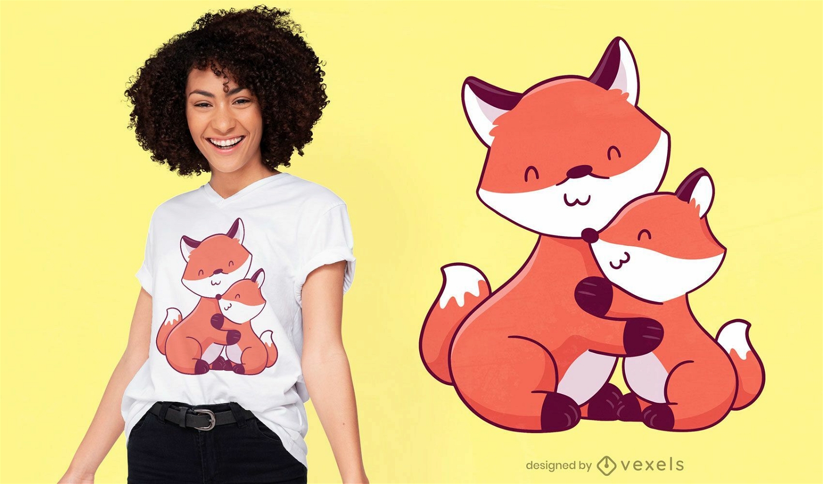 Fox family cute cartoon t-shirt design