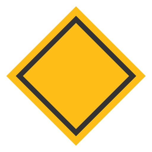 Square yellow traffic sign flat