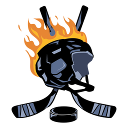 Ice hockey helmet and sticks on fire PNG Design