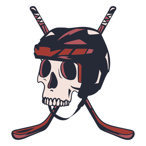 Skull with hockey helmet and sticks illustration