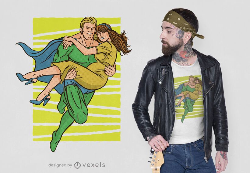 Superhero saving woman t-shirt design Superhero saving woman t-shirt design