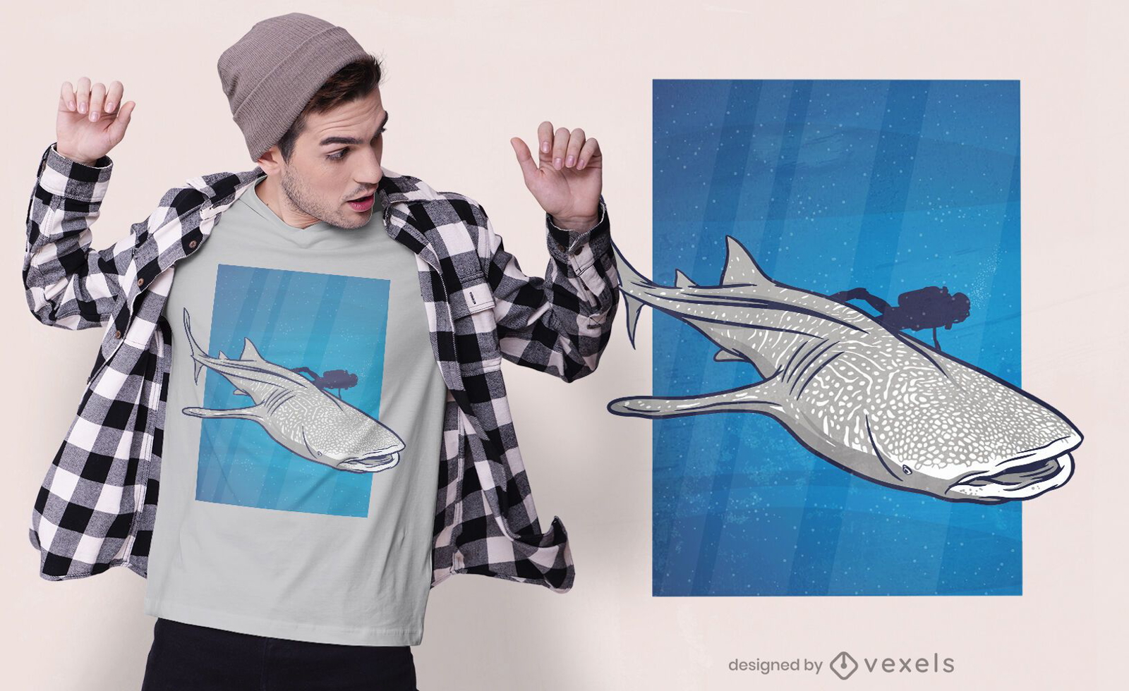 Design de t-shirt de natação de tubarão-baleia