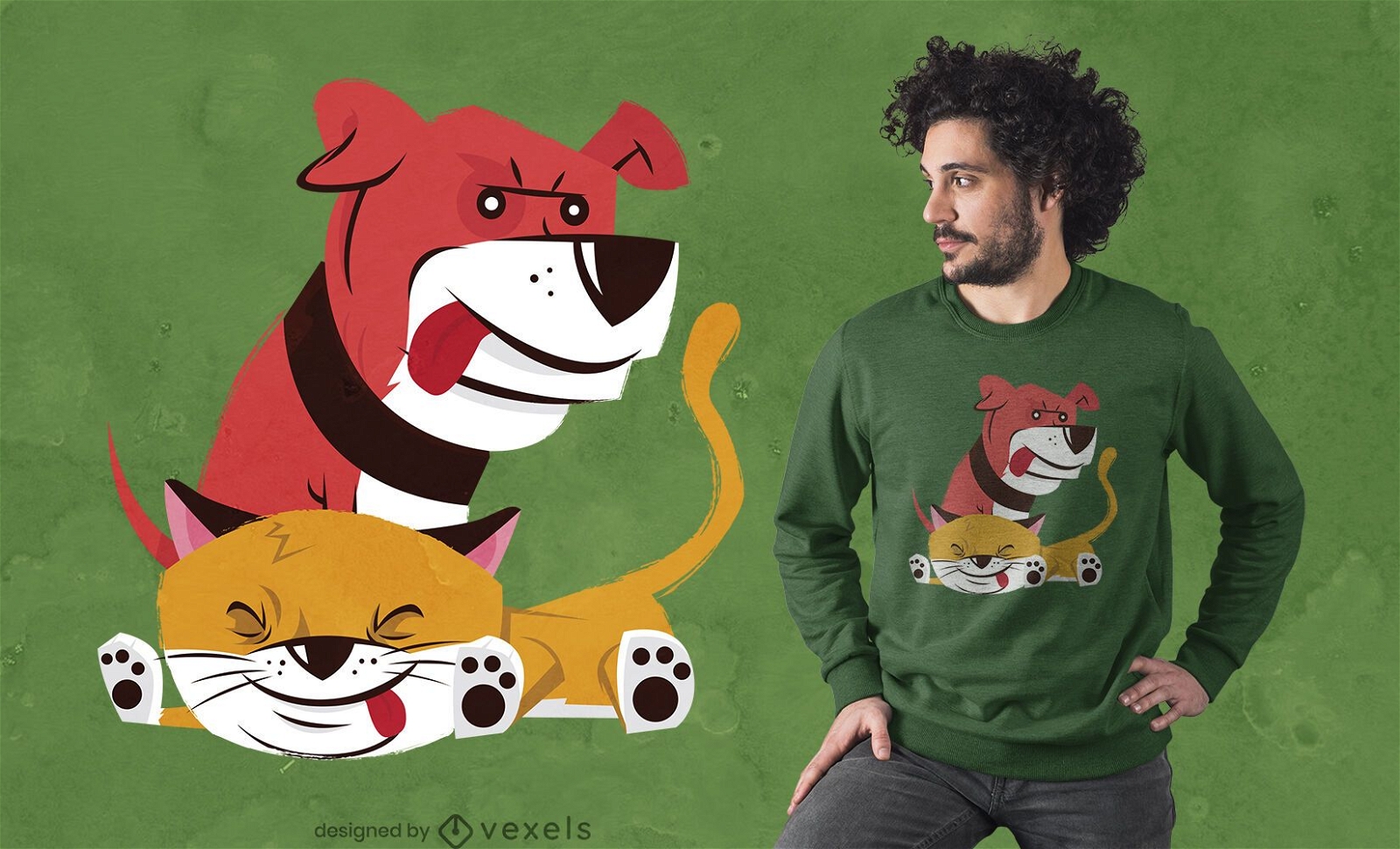 Silly cat and dog t-shirt design