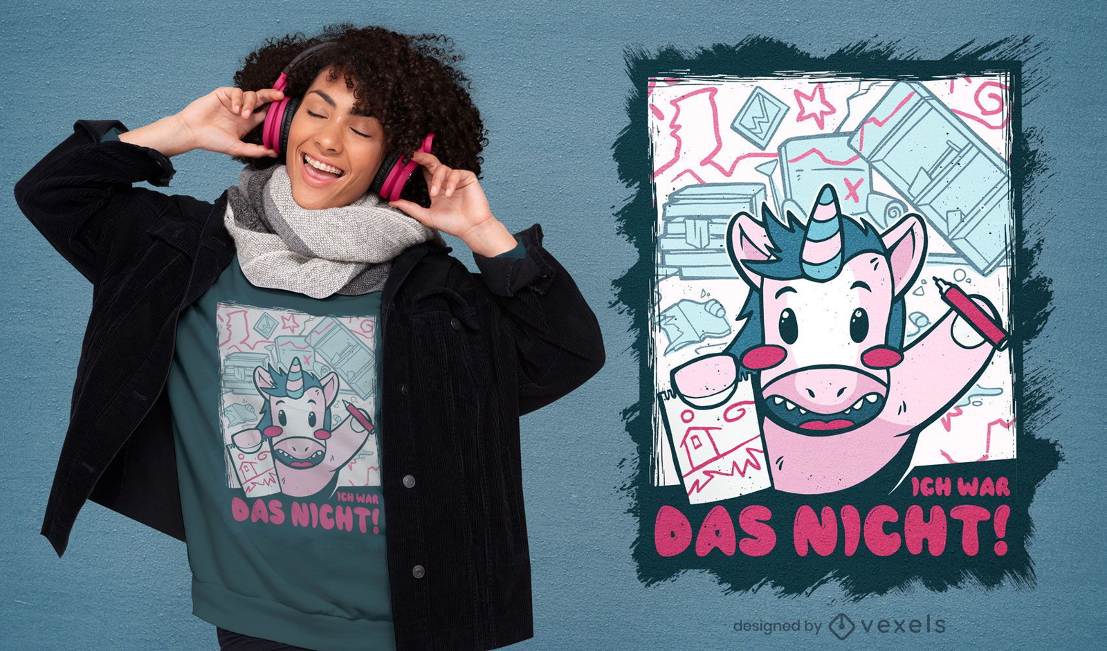 Einhorn Wachsmalstift Cartoon T-Shirt Design