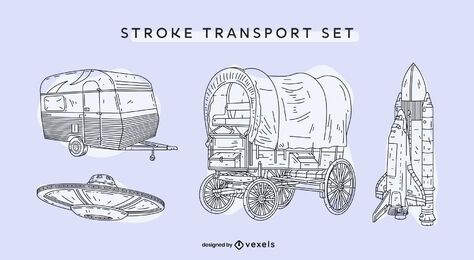 Transportation vintage hand-drawn set