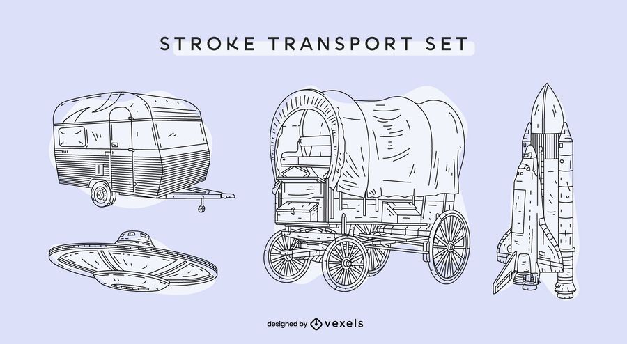 Transporte conjunto dibujado a mano vintage. Transporte conjunto dibujado a mano vintage.