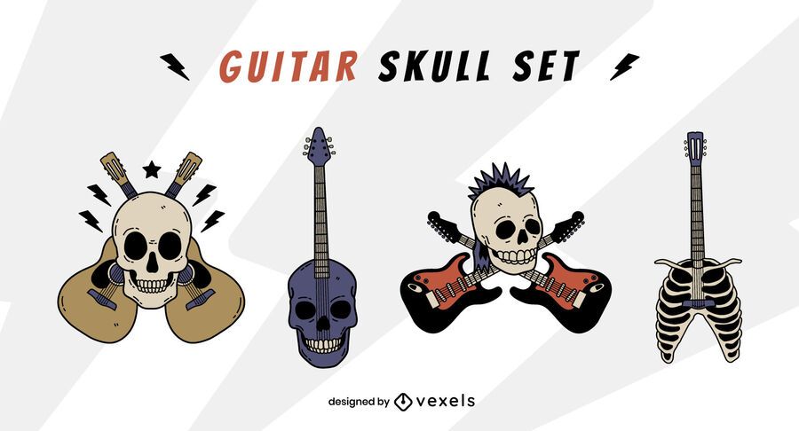 Skull guitar instrument rock and roll set Skull guitar instrument rock and roll set