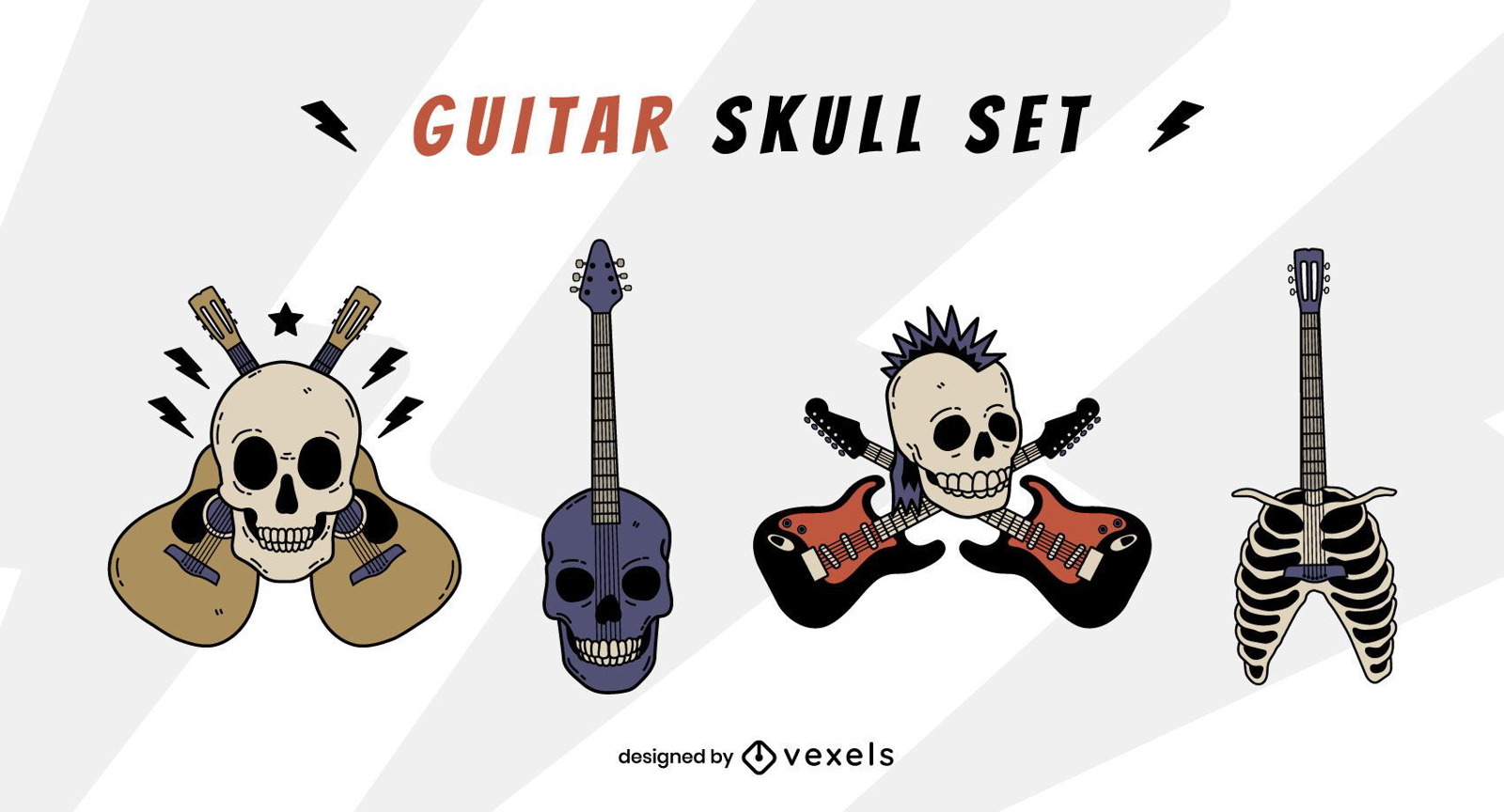 Skull guitar instrument rock and roll set