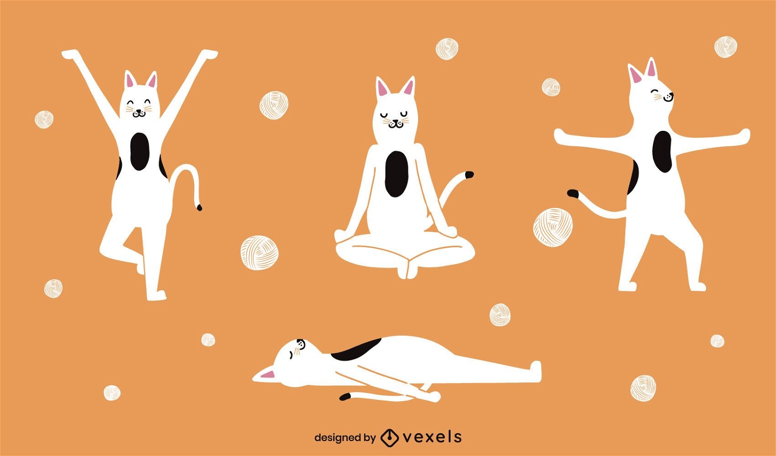 Conjunto de caracteres de gatos fazendo ioga
