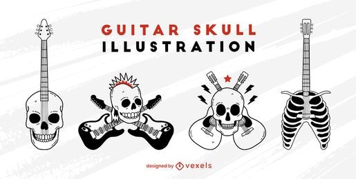 Skull electric guitar rock and roll set