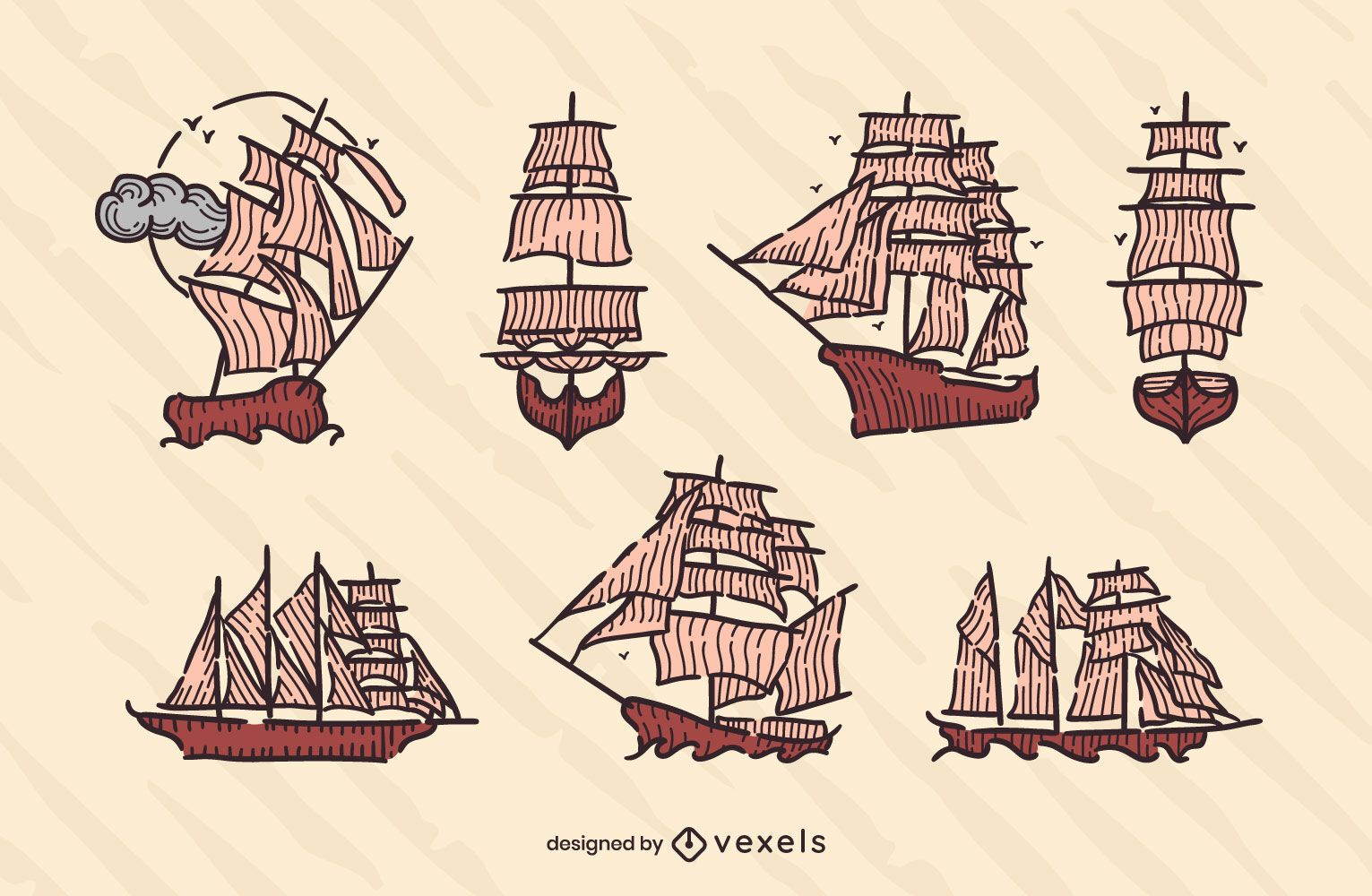 Vintage sailing ships set