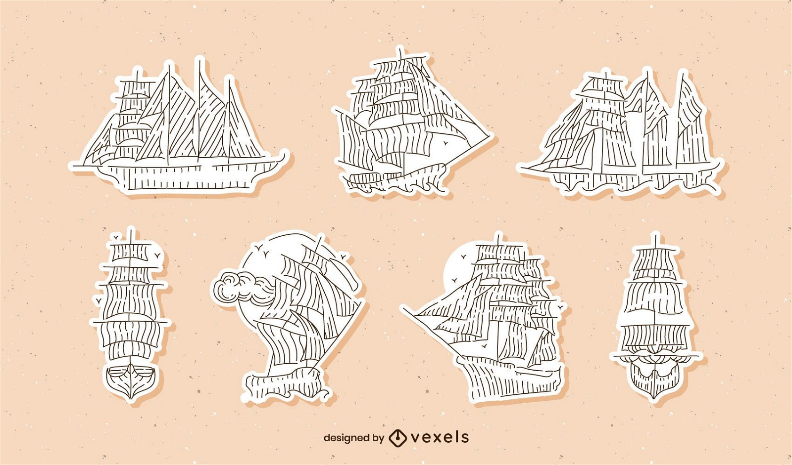Vintage sailing ships sticker set