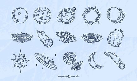 Outer space hand-drawn set