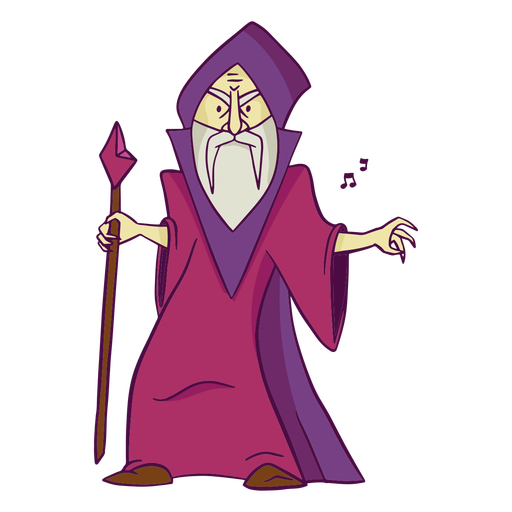 Purple sorcerer with staff color stroke PNG Design