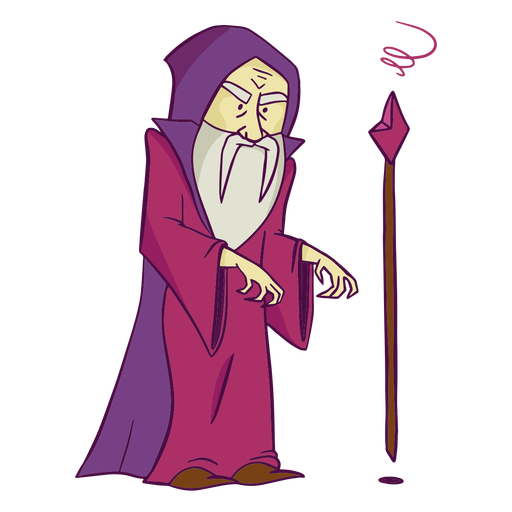 Purple wizard with staff color stroke PNG Design