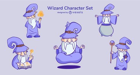 Conjunto de personajes de dibujos animados de mago