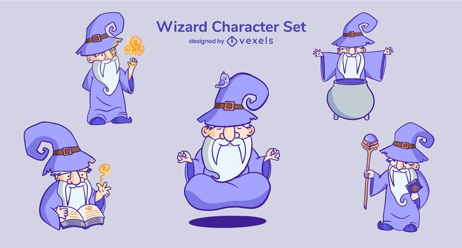 Wizard cartoon character set Wizard cartoon character set