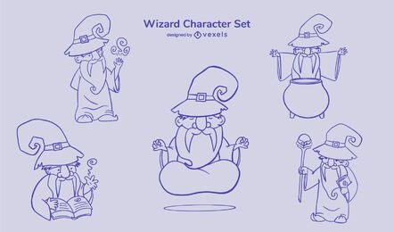 Conjunto de trazos de personajes lindos de mago
