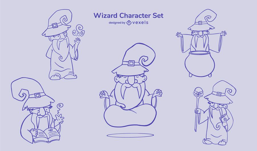 Conjunto de trazos de personajes lindos de mago Conjunto de trazos de personajes lindos de mago