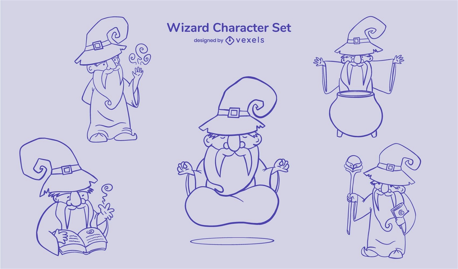Wizard cute character stroke set