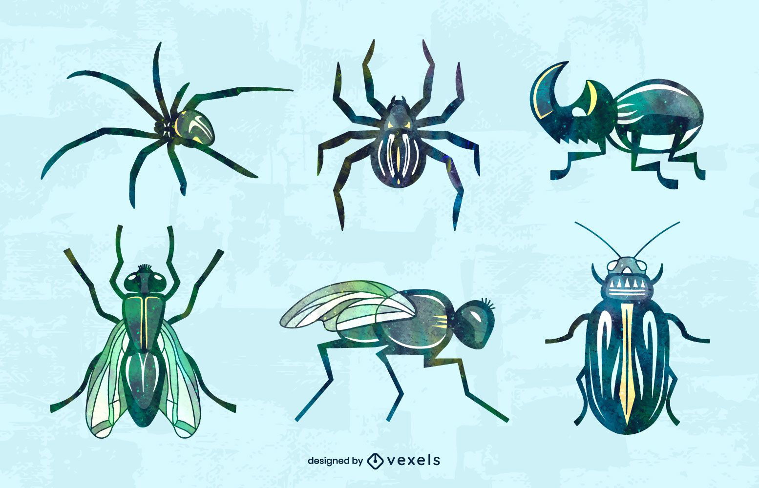 Watercolor bugs set