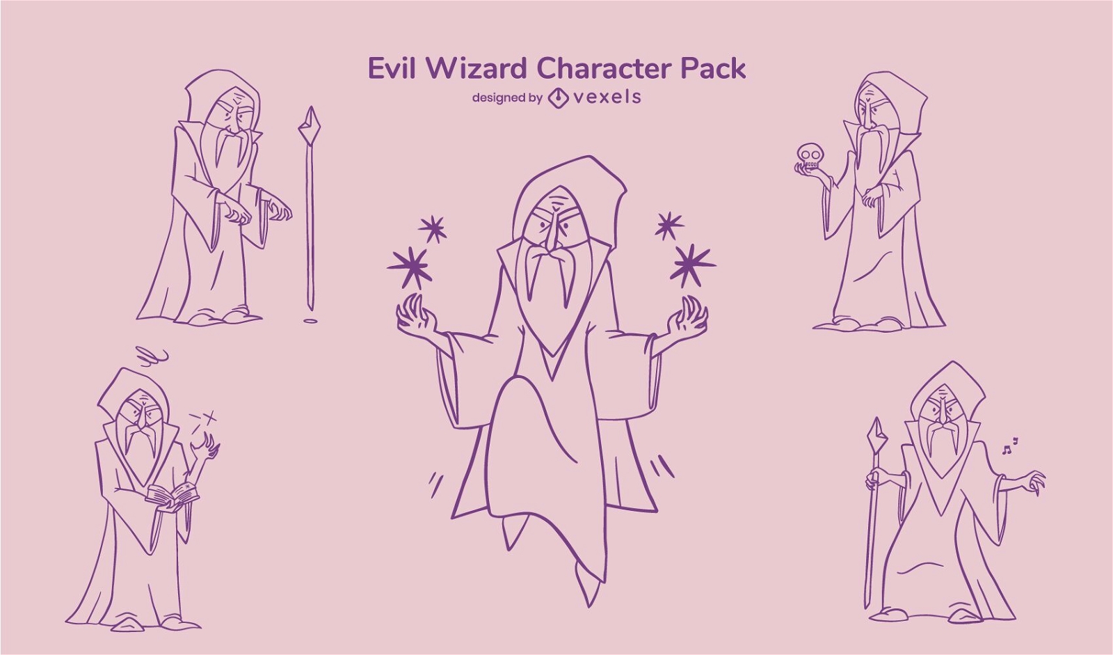 Evil wizard character stroke set