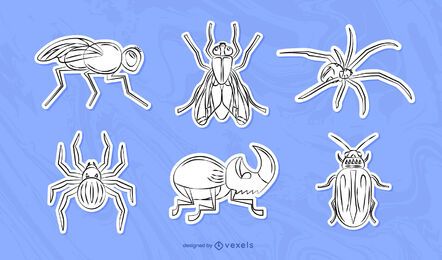 Hand-drawn bugs sticker set