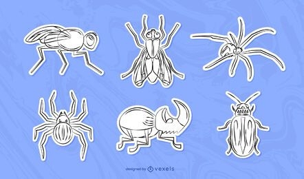 Set de pegatinas de insectos dibujados a mano