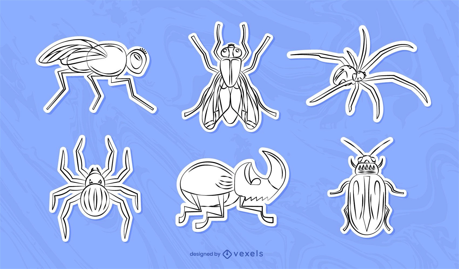 Hand-drawn bugs sticker set