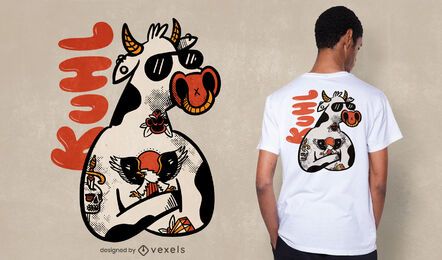 Diseño de camiseta de vaca tatuada.