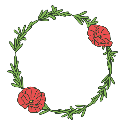 Ornamental crown with red flowers color stroke PNG Design