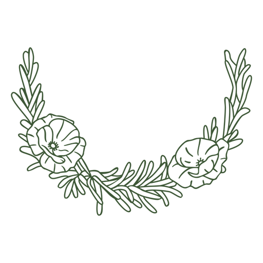 Ornamental stem with leaves and flowetrs stroke PNG Design